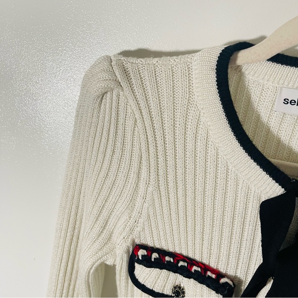 Self-Portrait Lurex Knit Dress Ivory Black Red Preppy Career Modest Trendy - Picture 10 of 15